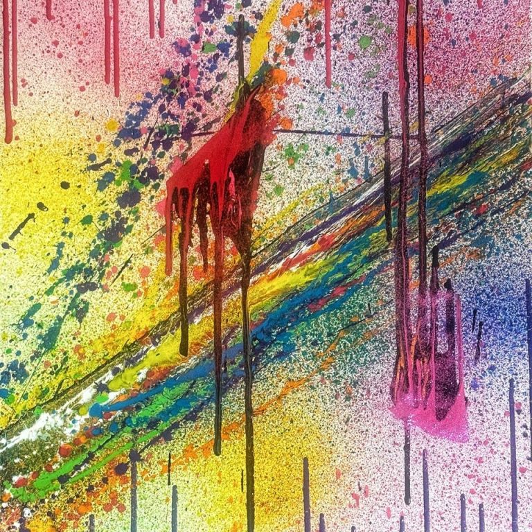 Stimmen unserer Kunden - Action-Painting für besondere Anlässe – Familien-Event Bunte Farbe und Kleckse auf Leinwand